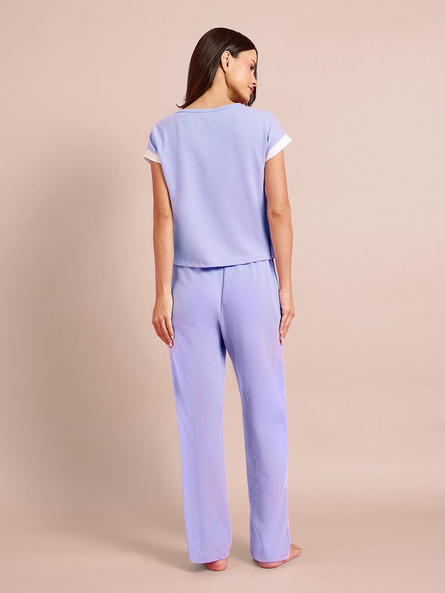 Purple Henley Neck Crop T-Shirt and Pyjama Set