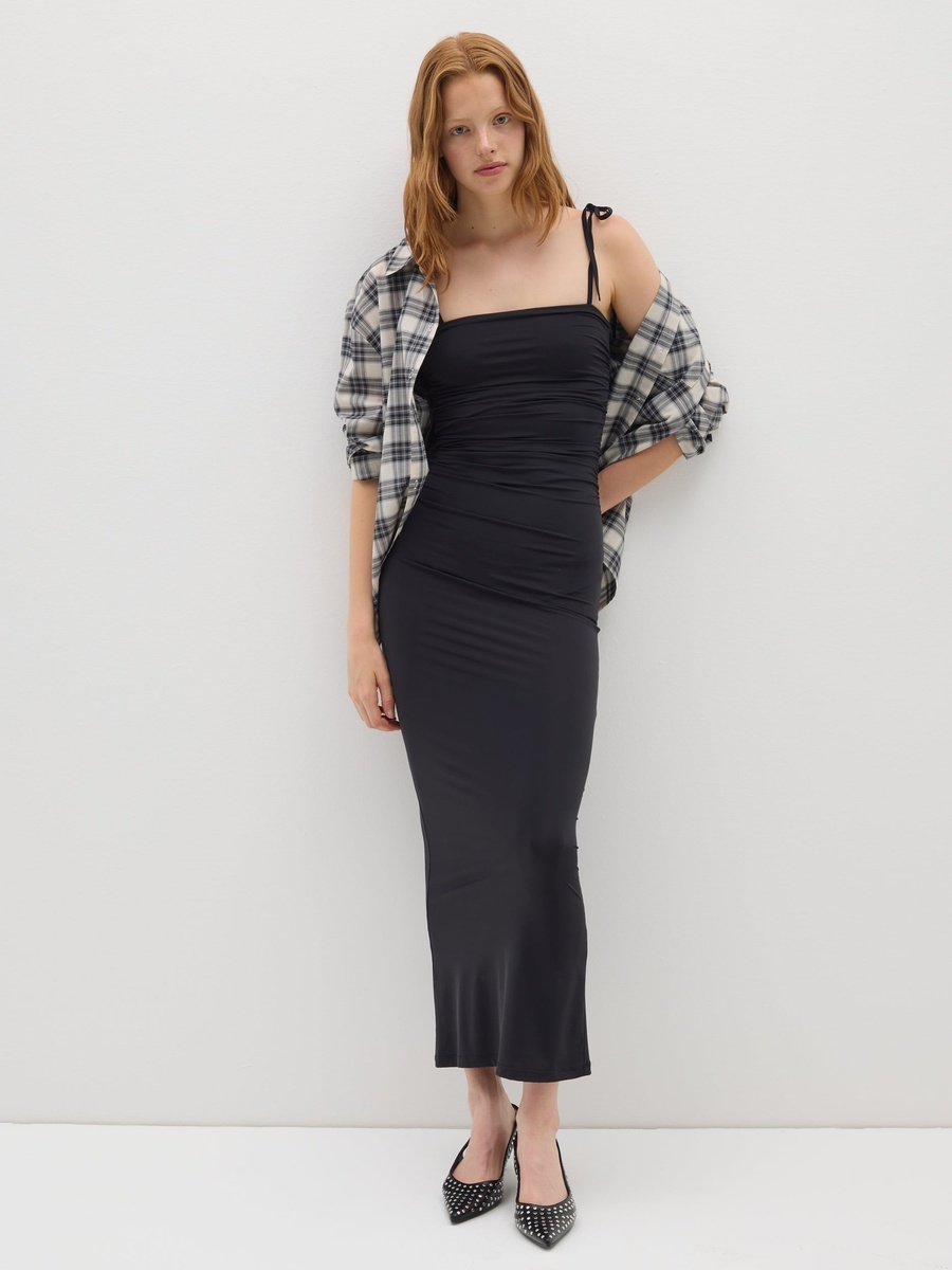 black strappy bodycon dress Black Sheer Lace Bustier Strappy Bodycon Maxi Dress