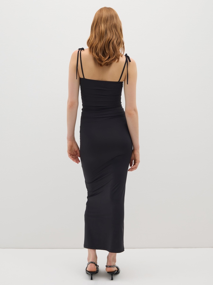 strappy bodycon dress black Lace Black Striped Mesh Strappy Bodycon Dress Black Striped Mesh Strappy  Bodycon Dress Square Neck Ruched