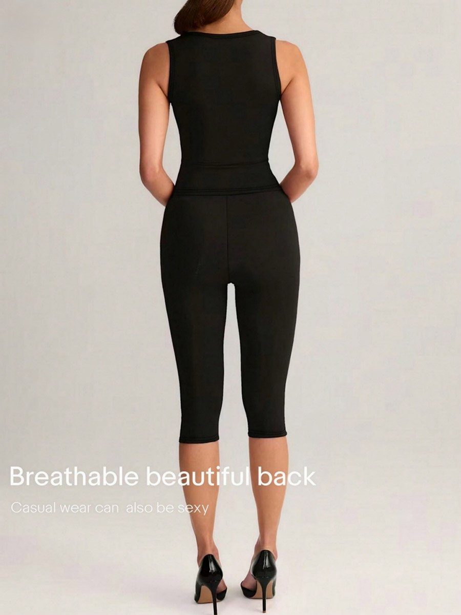 Black Solid Sleeveless Top and Cropped Pants Co-Ord Set