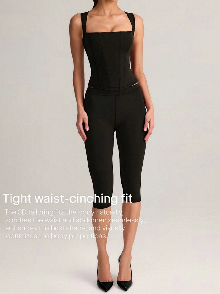 Black Solid Sleeveless Top and Cropped Pants Co-Ord Set
