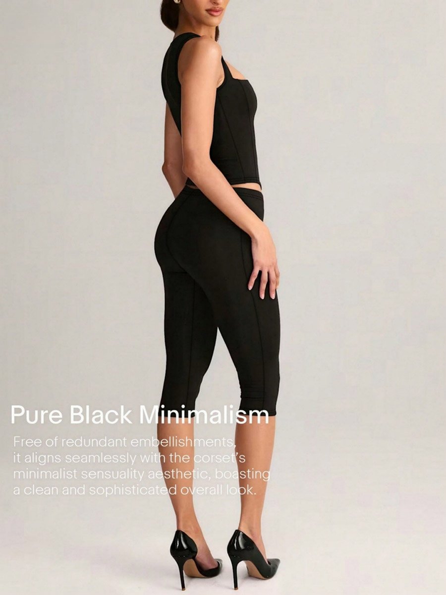 Black Solid Sleeveless Top and Cropped Pants Co-Ord Set