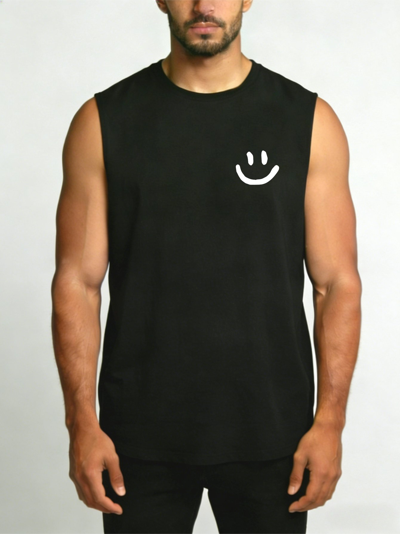 Black Emoji Print Regular Tank Top