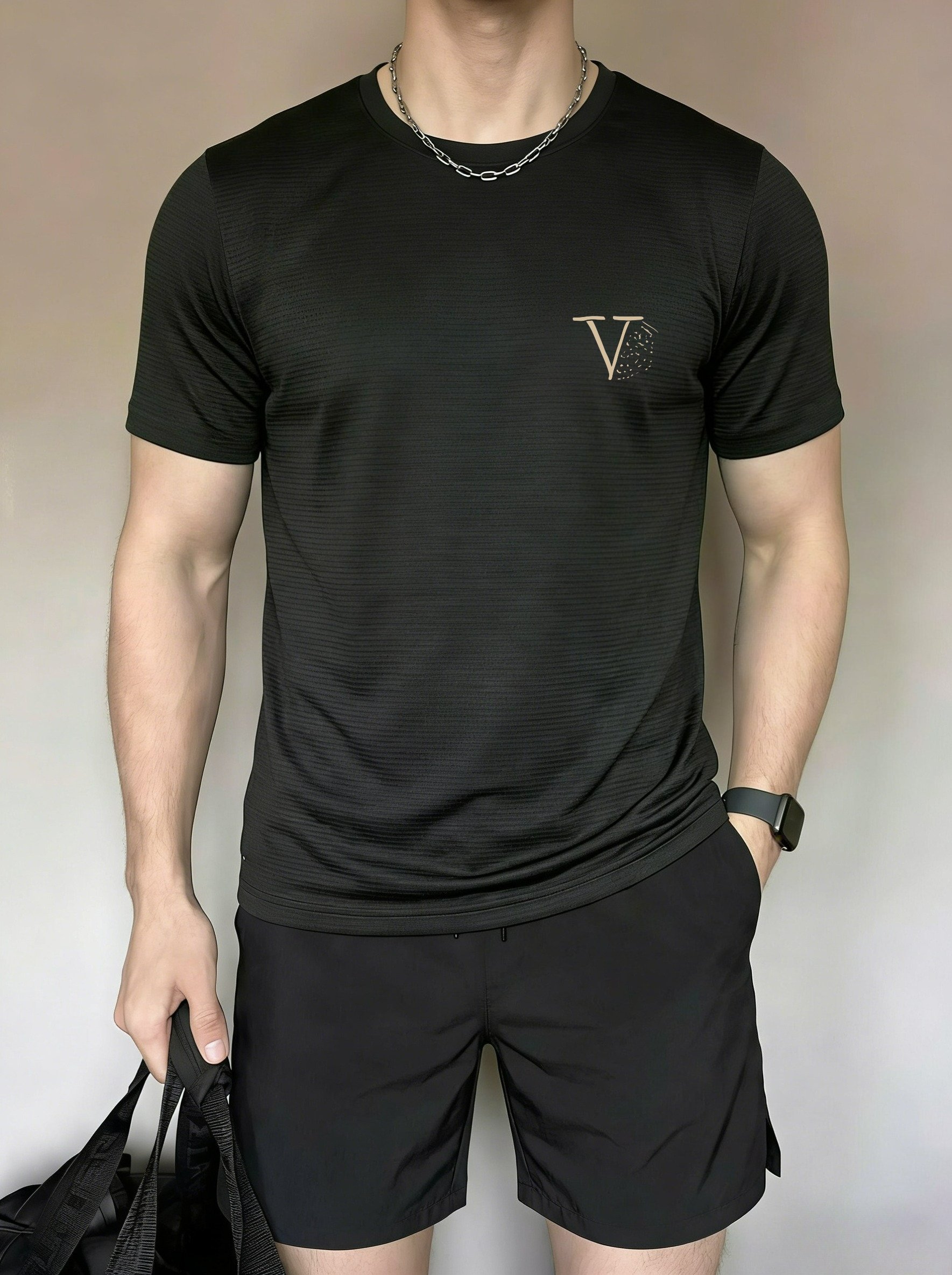Men Round Neck T-Shirt and Plain Shorts Co-Ords