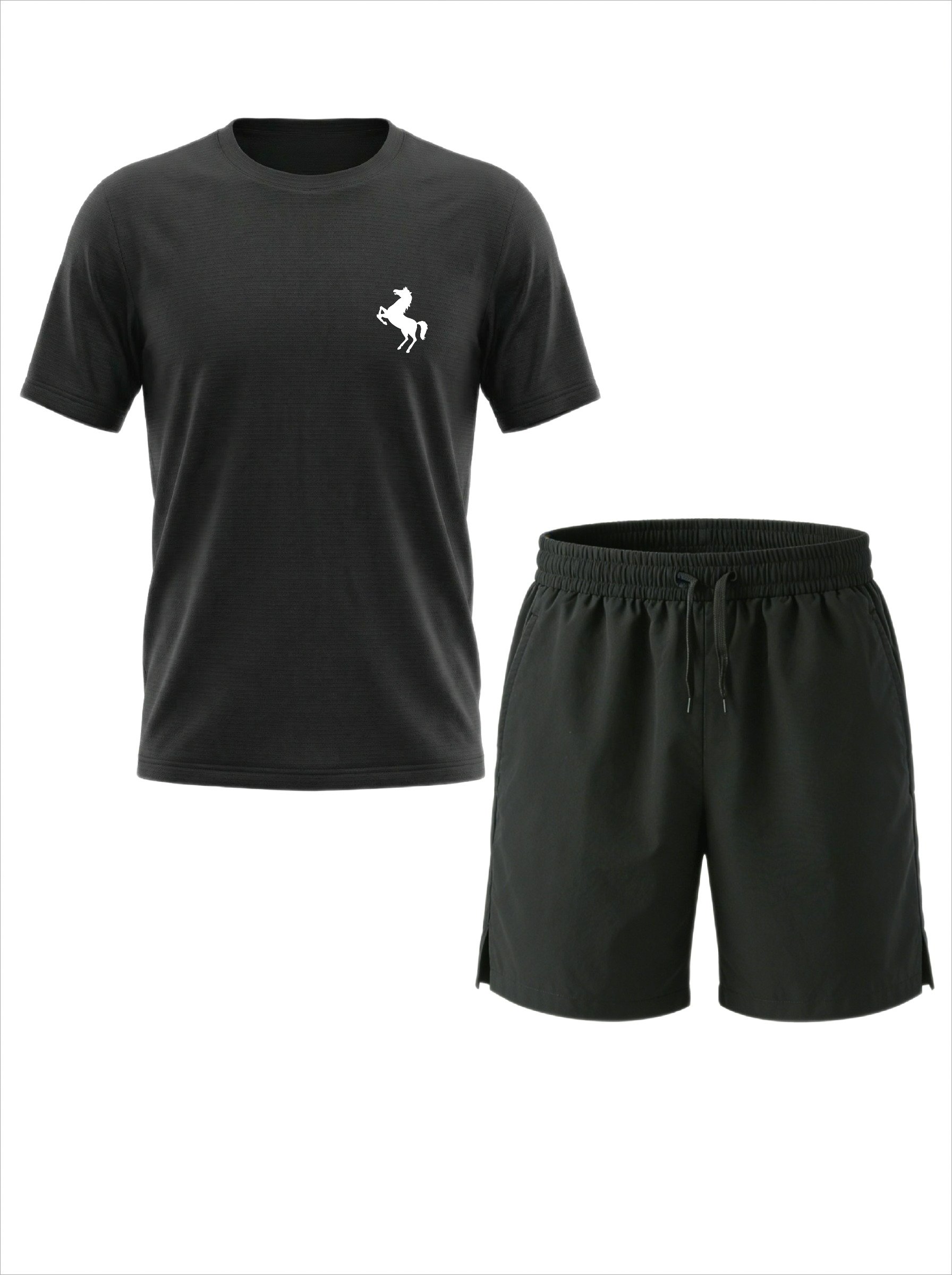 Men Solid Round Neck T-Shirt and Shorts Co-Ords