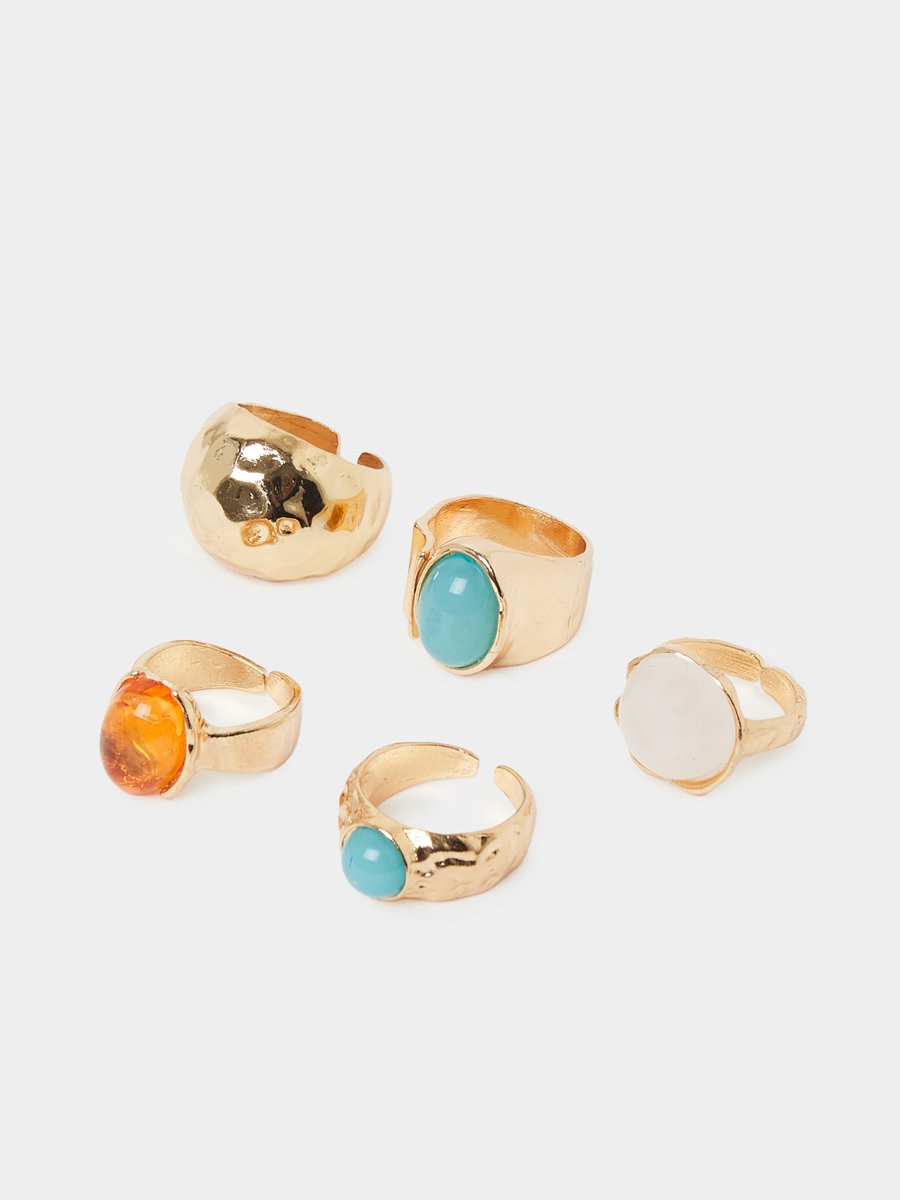 Set of 5 - Gold-Tone Adjustable Ring Set