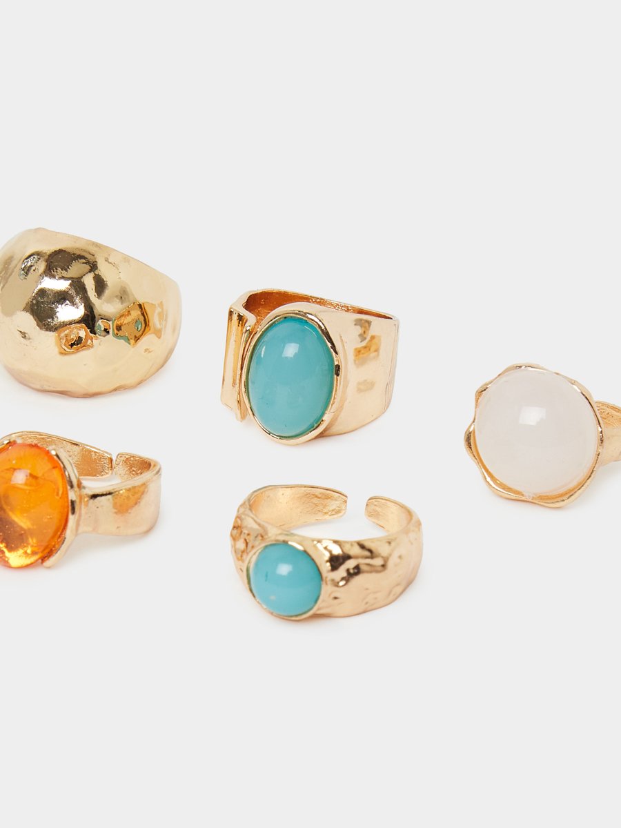 Set of 5 - Gold-Tone Adjustable Ring Set