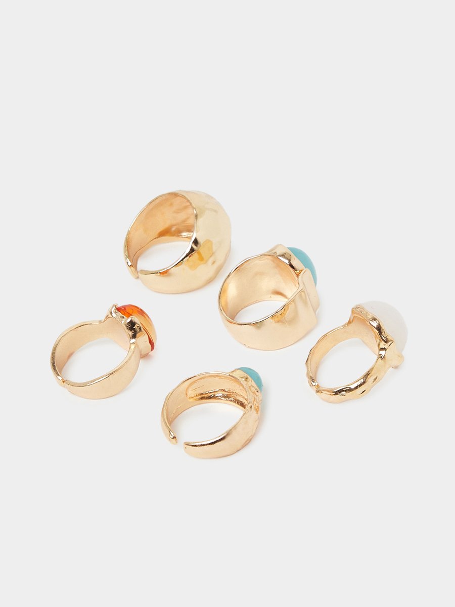 Set of 5 - Gold-Tone Adjustable Ring Set