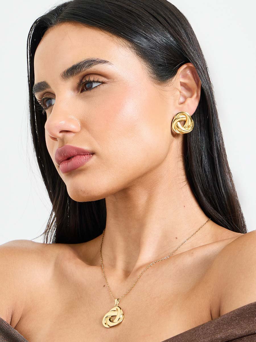 2-Piece Knot Pendant Necklace and Stud Earrings Jewelry Set