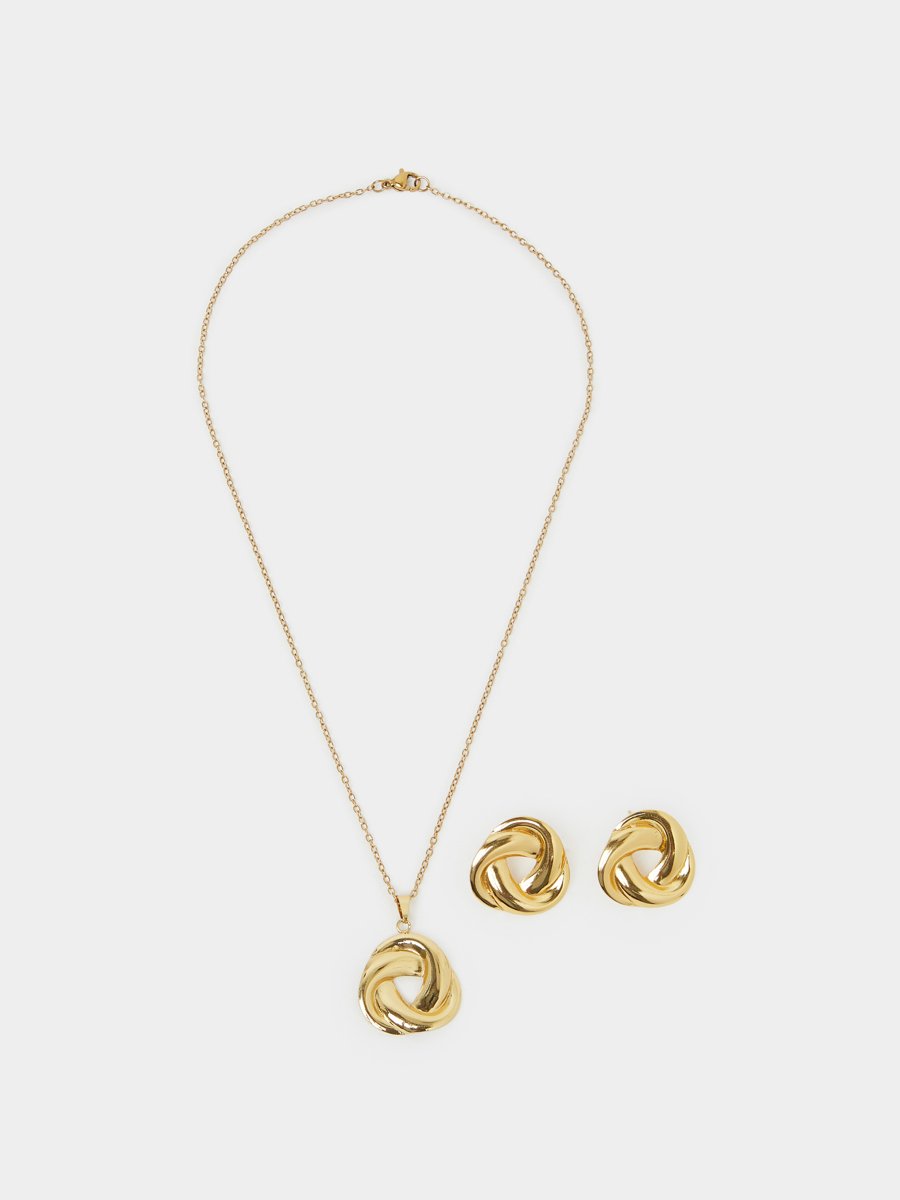 2-Piece Knot Pendant Necklace and Stud Earrings Jewelry Set