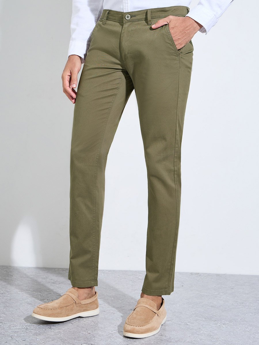 Men Olive Regular Fit Casual Chinos