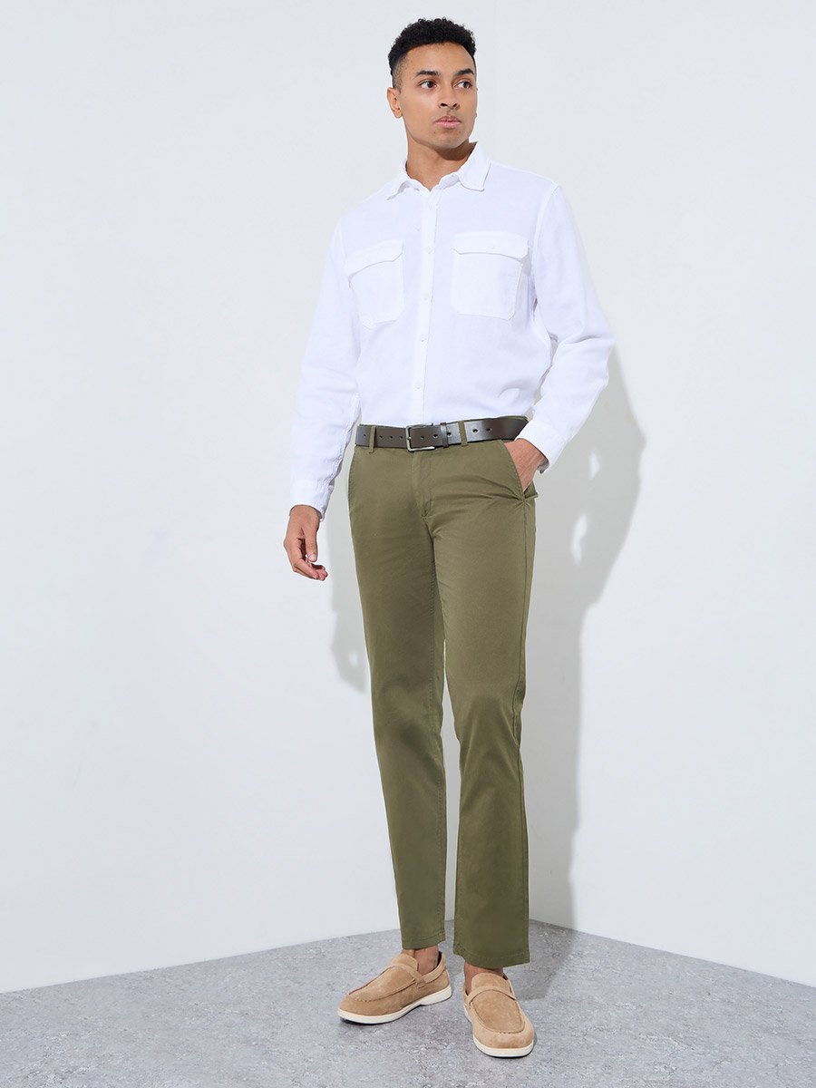 Men Olive Regular Fit Casual Chinos