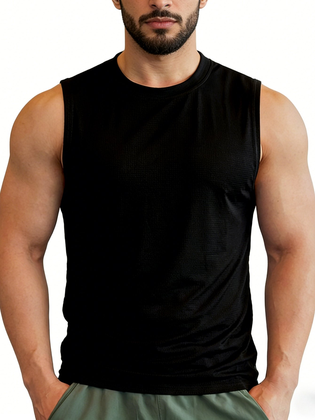 Men Black Solid Regular Tank