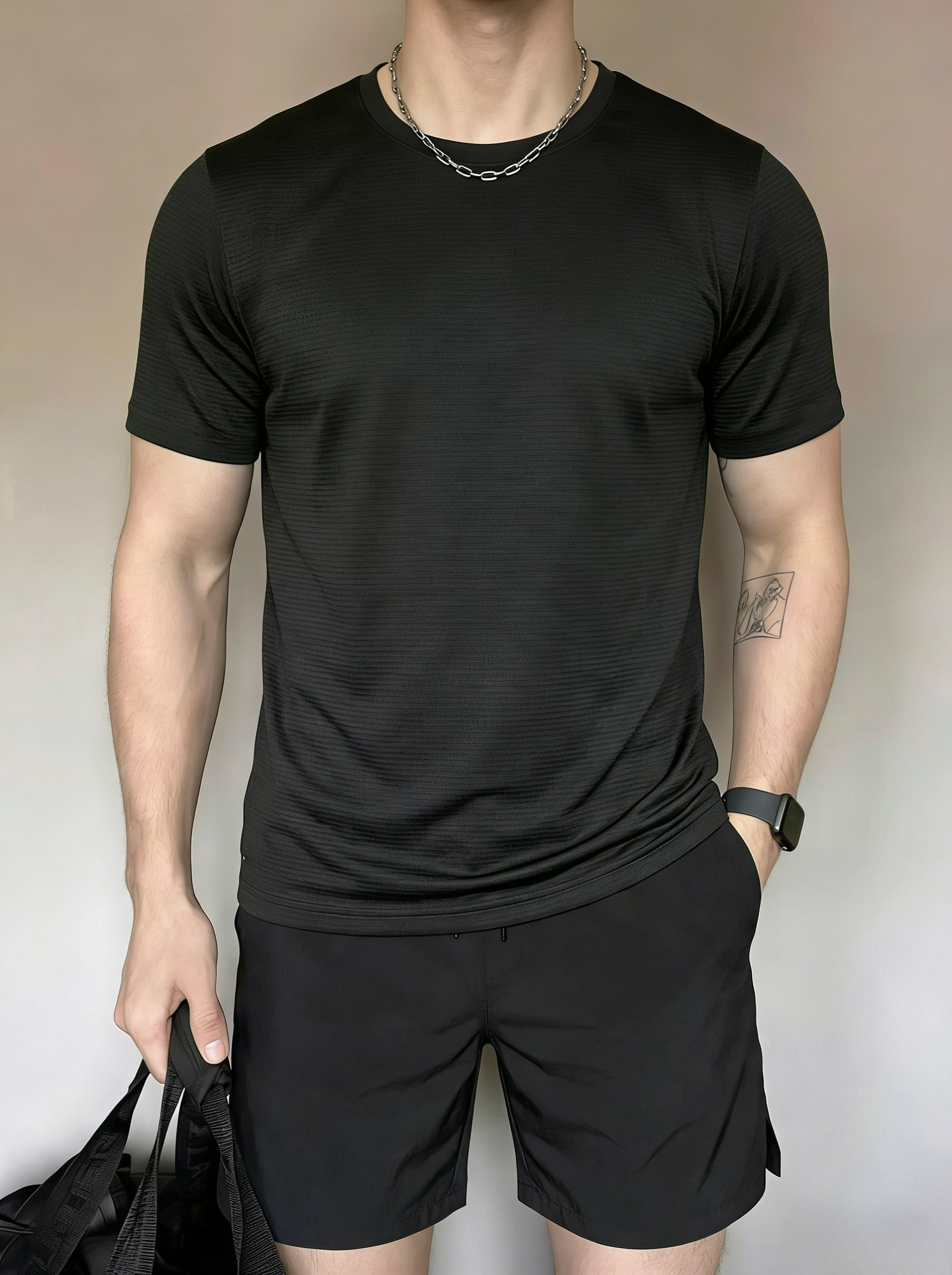 Mens Black Performance Shorts and T-Shirt Set