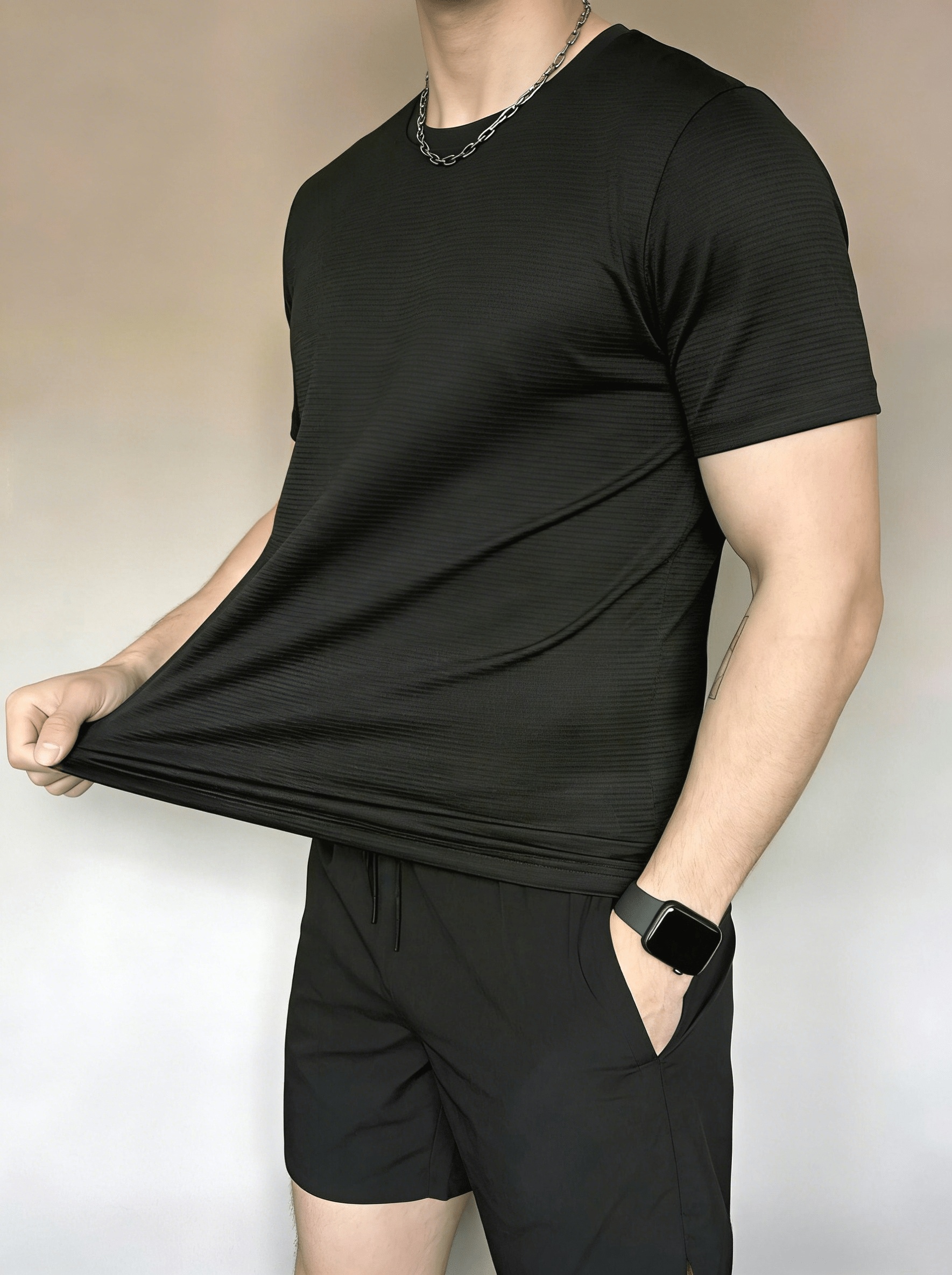 Mens Black Athleisure Shorts and Tee Set
