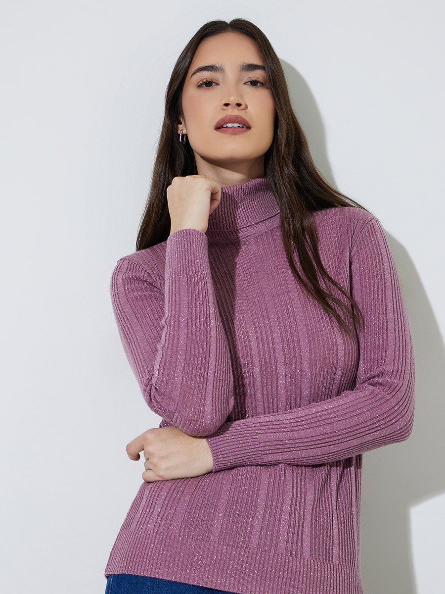 Pink Fitted Turtle Neck Sweater