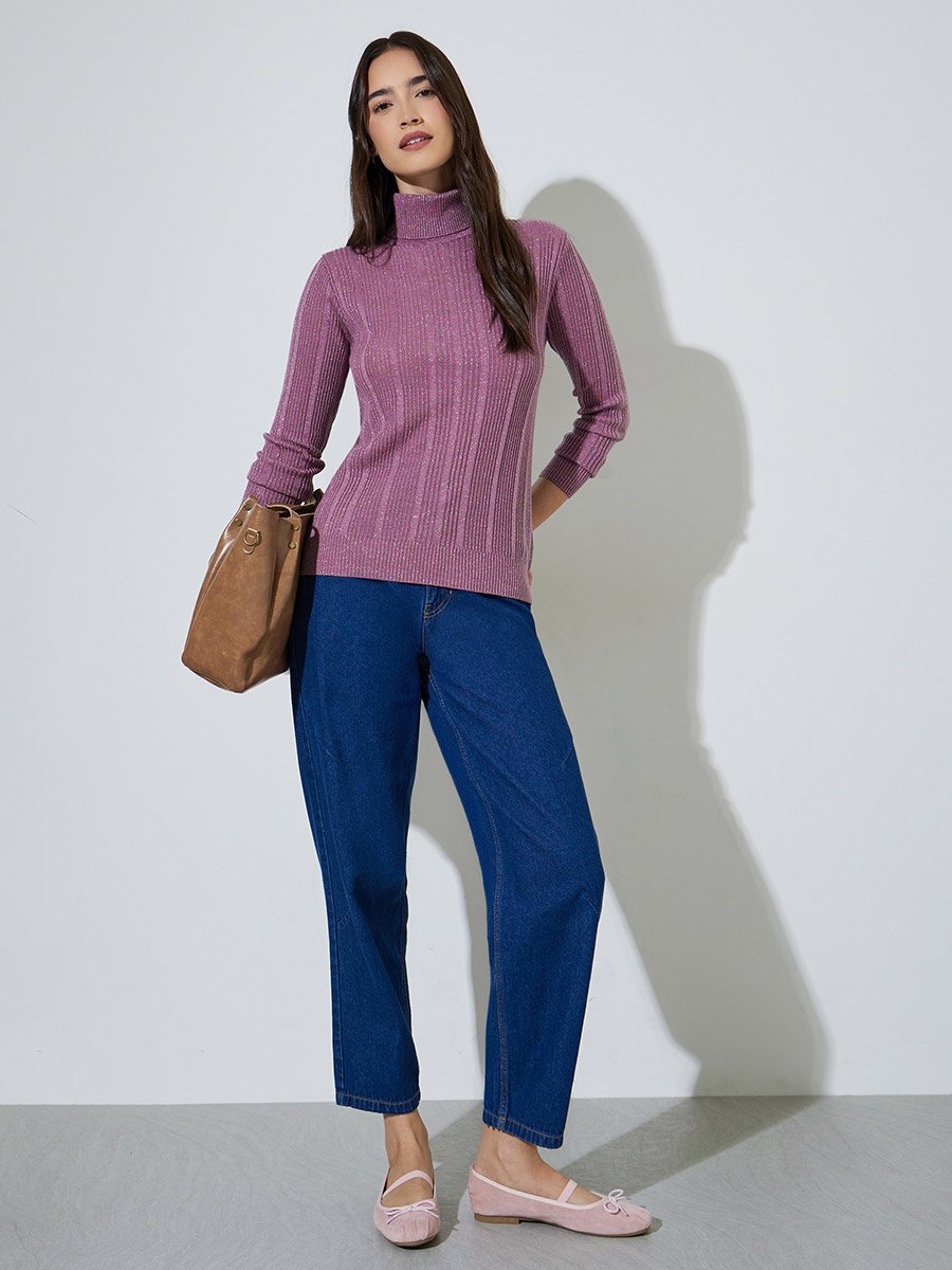 Pink Fitted Turtle Neck Sweater