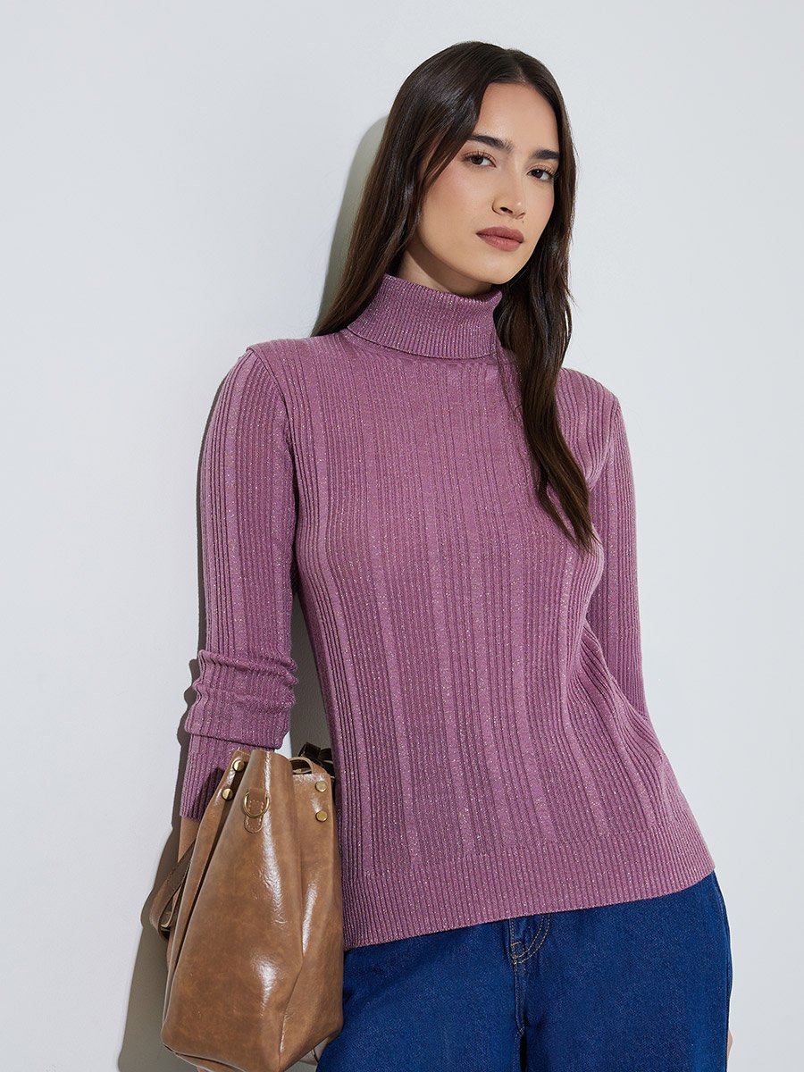 Pink Fitted Turtle Neck Sweater