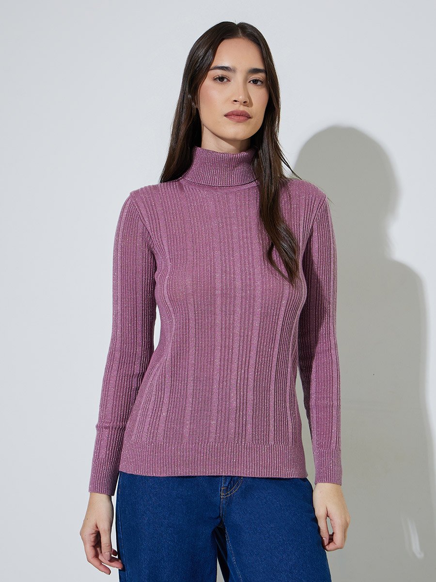 Pink Fitted Turtle Neck Sweater
