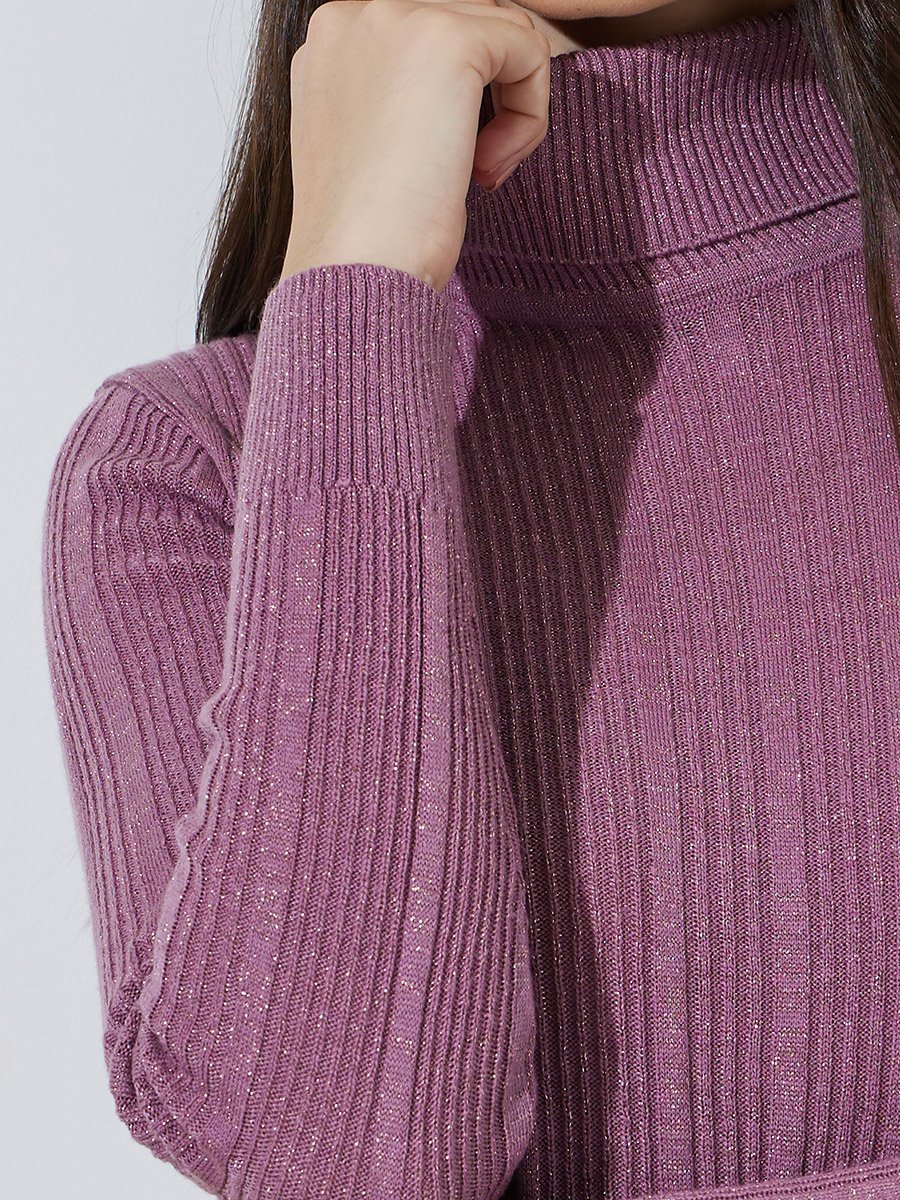 Pink Fitted Turtle Neck Sweater