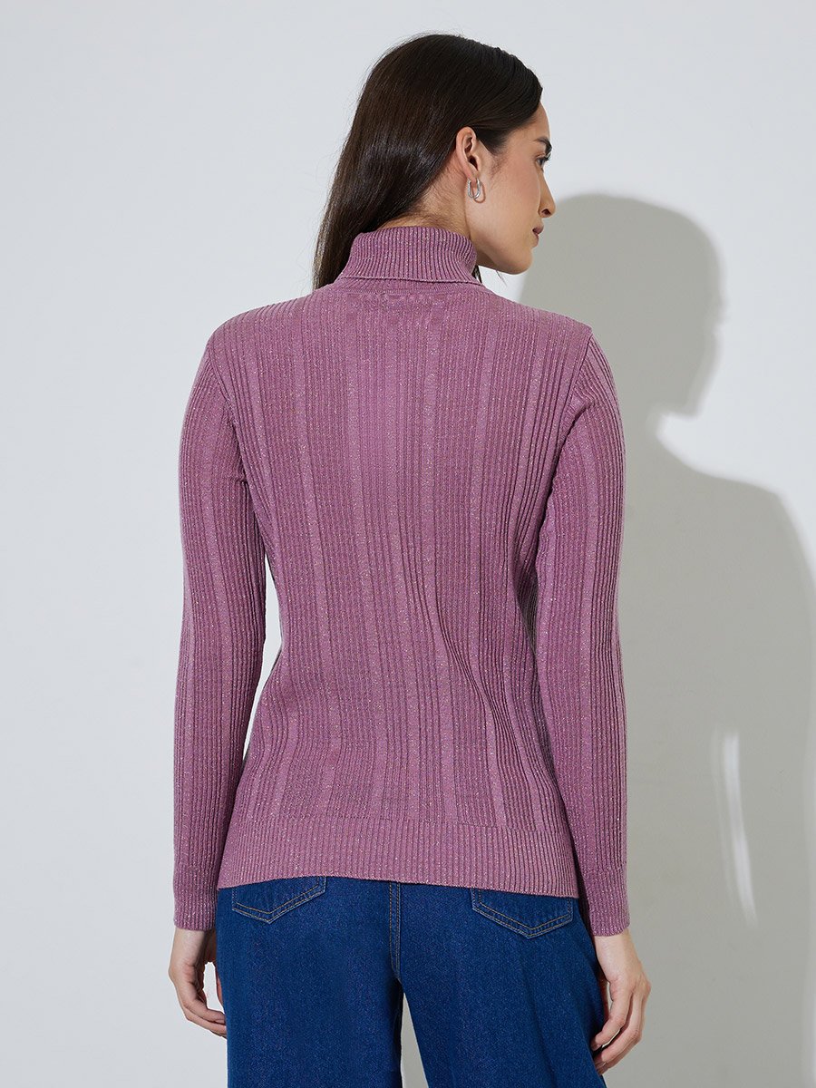 Pink Fitted Turtle Neck Sweater