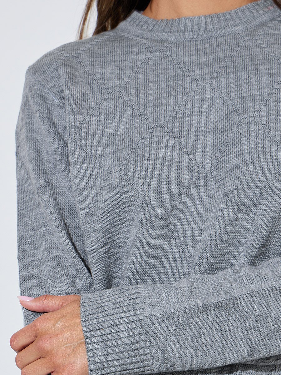 Grey Textured Long Sleeves Regular Fit Sweater 