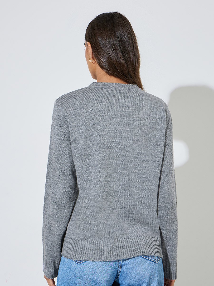 Grey Textured Long Sleeves Regular Fit Sweater 