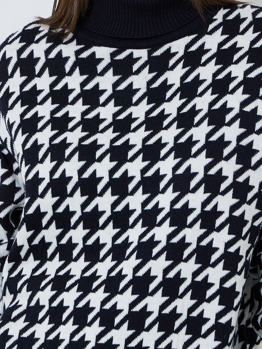 Black Houndstooth Pattern Sweater And Pants Set