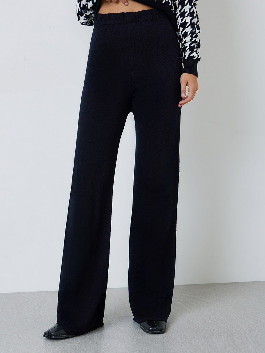 Black Houndstooth Pattern Sweater And Pants Set