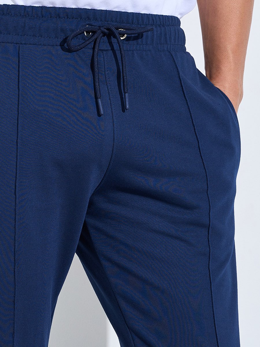 Men Navy Blue Solid Slim Fit Cuffed Joggers