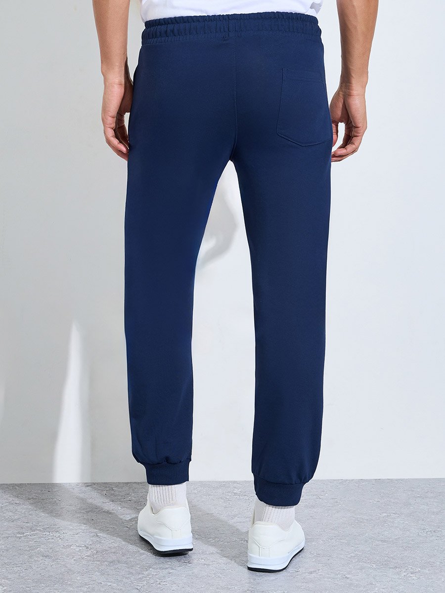 Men Navy Blue Solid Slim Fit Cuffed Joggers