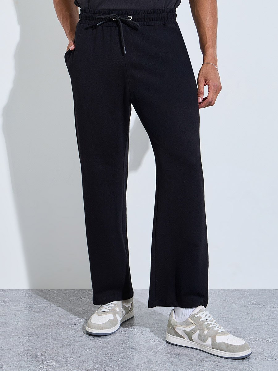 Men Black Open Hem Oversized Fit Joggers