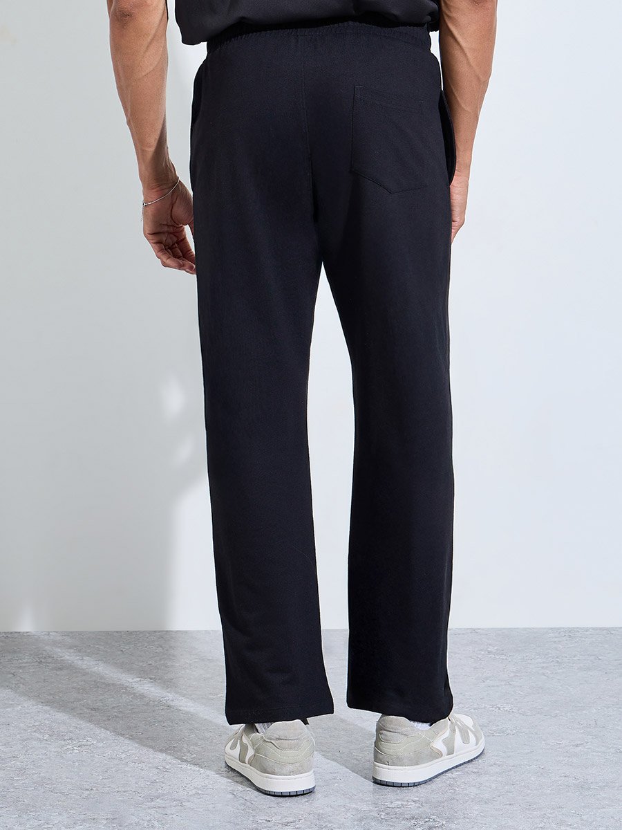 Men Black Open Hem Oversized Fit Joggers