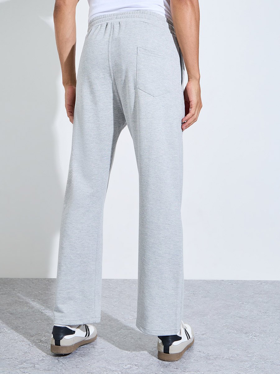 Men Grey Open Hem Oversized Fit Joggers 