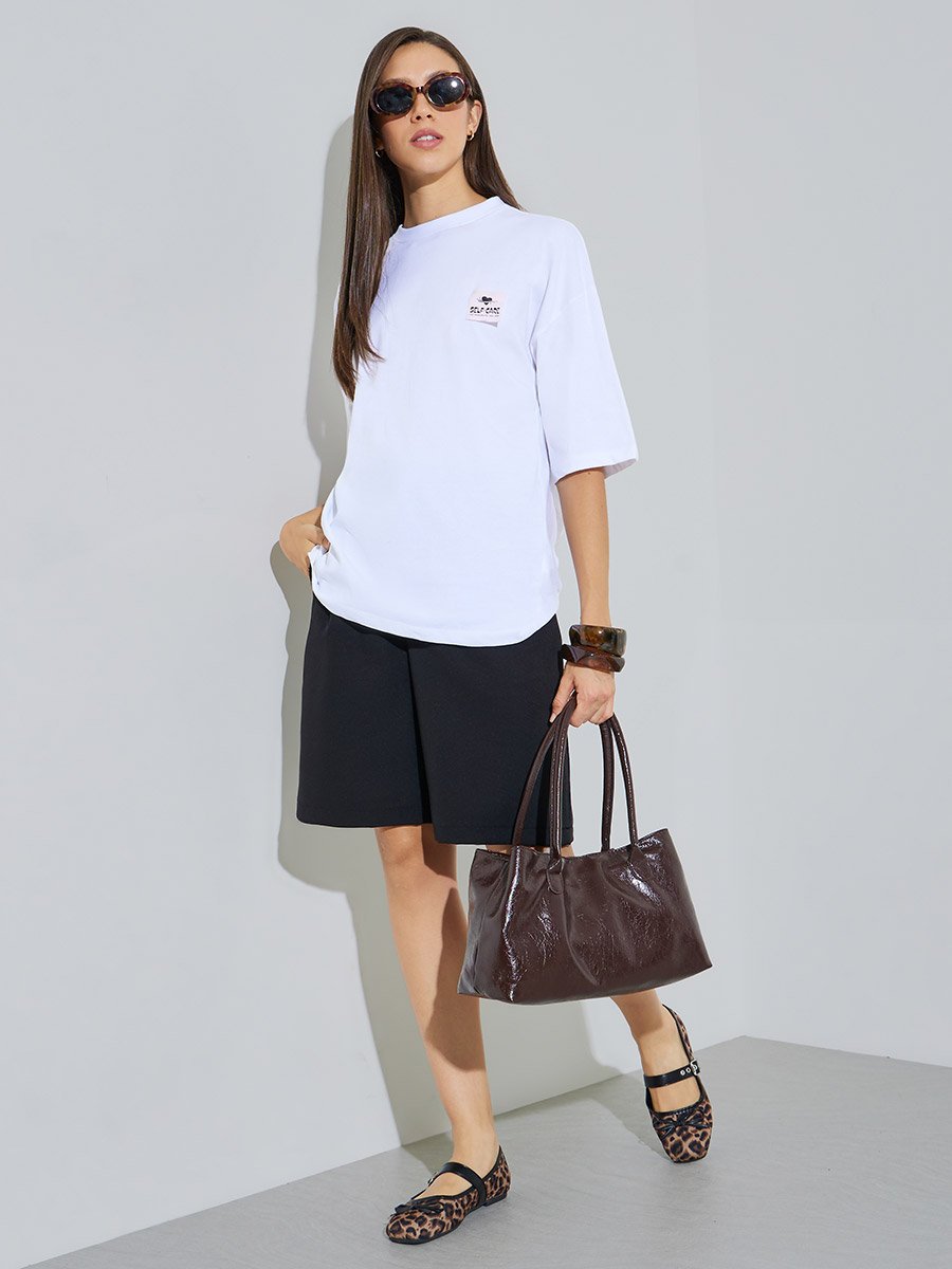 White Oversized Graphic Print Cotton T-Shirt