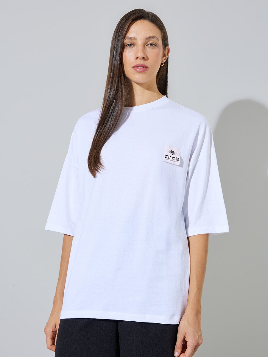 White Oversized Graphic Print Cotton T-Shirt