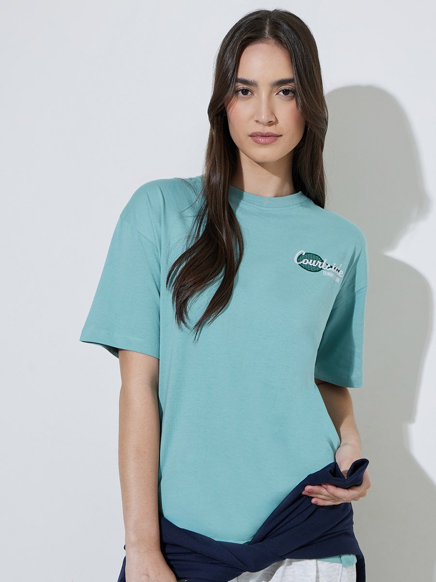 Green Oversized Graphic Cotton T-Shirt