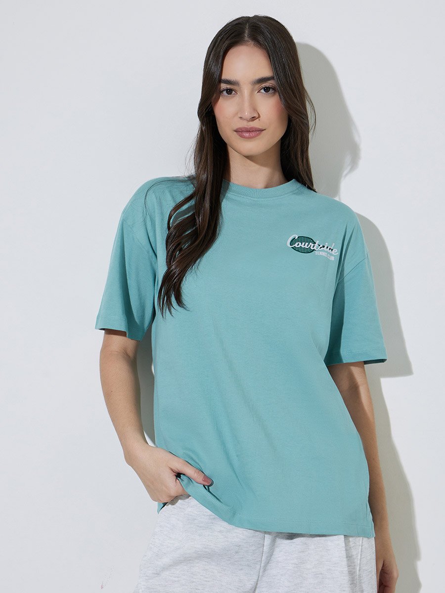 Green Oversized Graphic Cotton T-Shirt