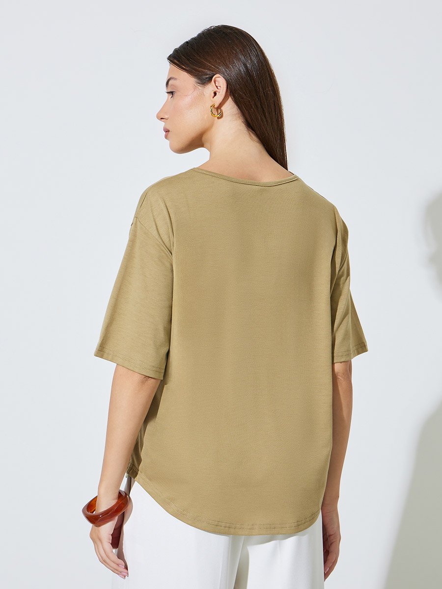 Brown Relaxed Fit Round Neck T-Shirt