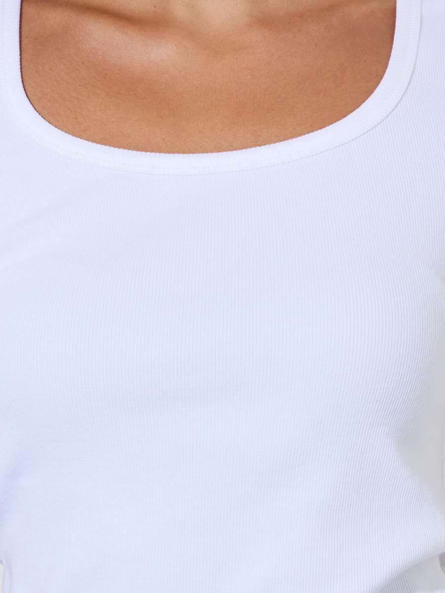 White Ribbed Square Neck Tank