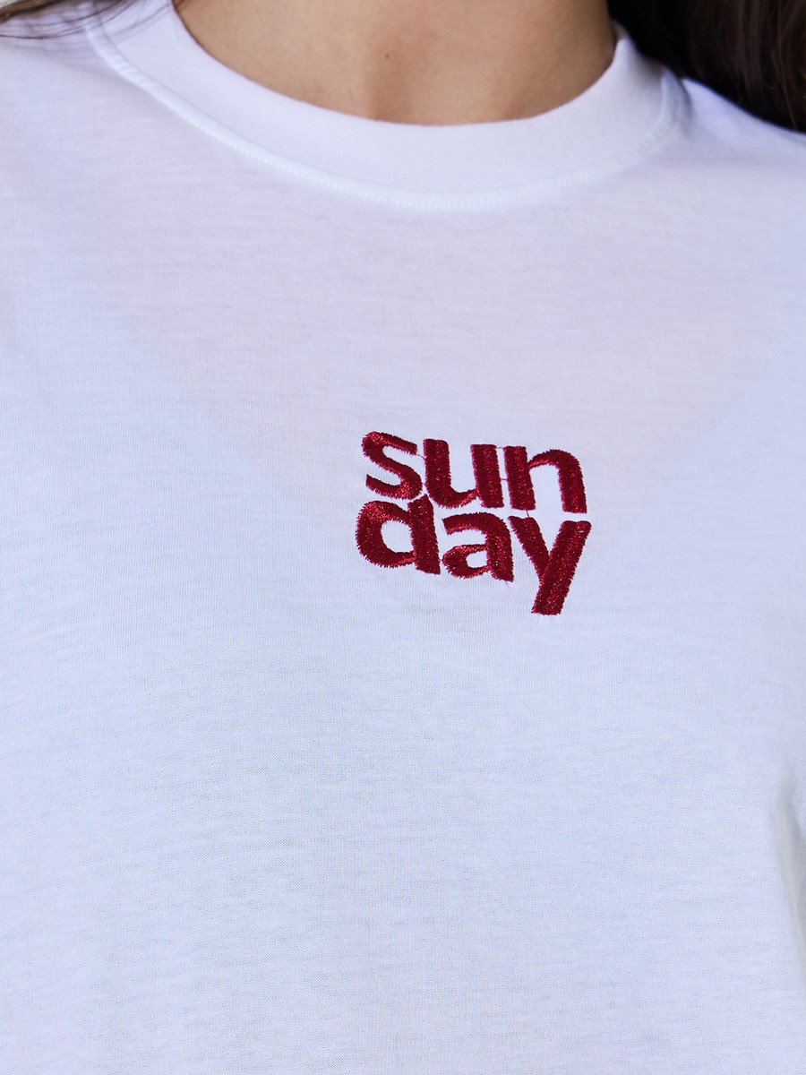 White Embroidered Cotton Oversized T-Shirt
