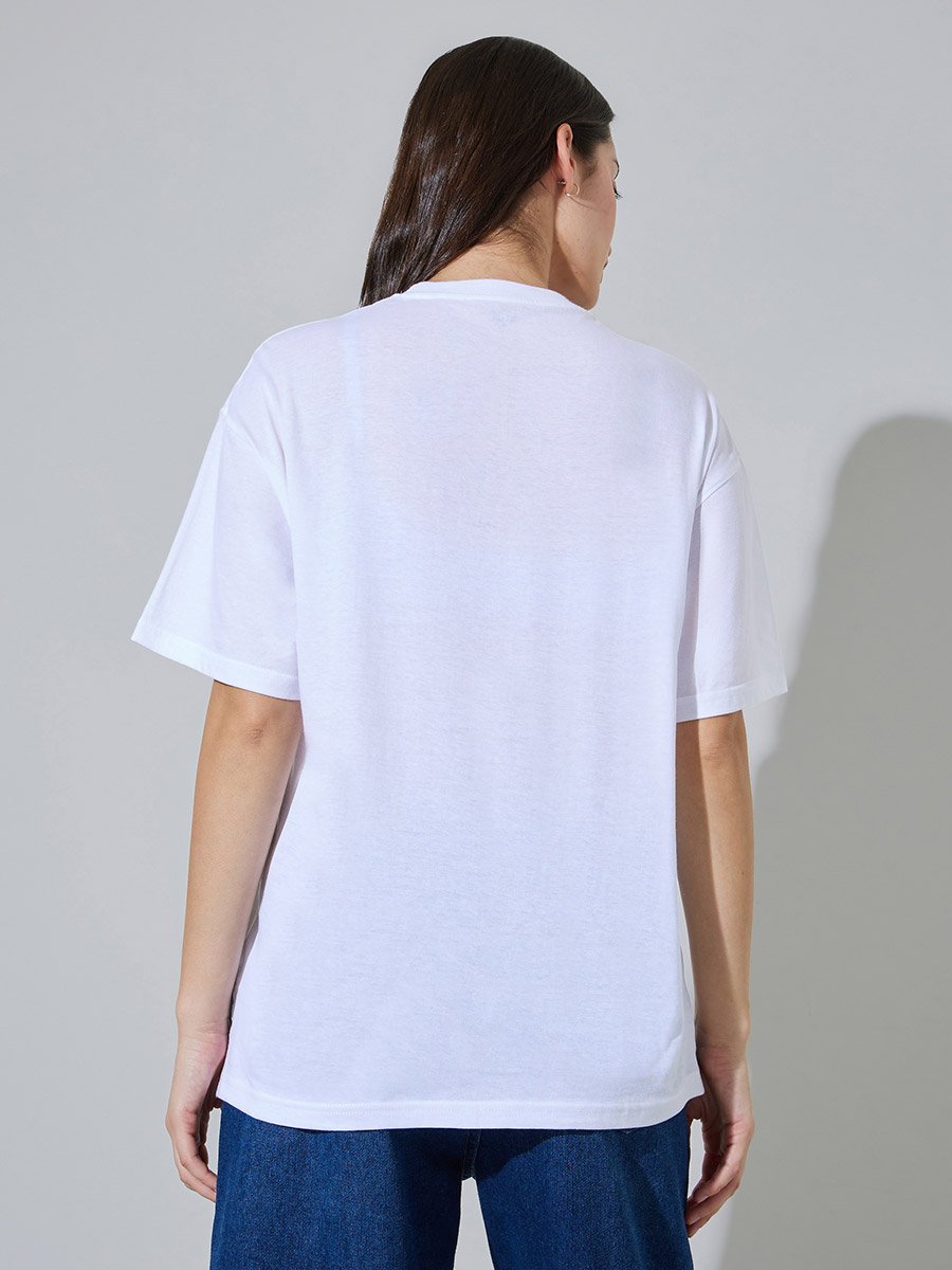 White Embroidered Cotton Oversized T-Shirt