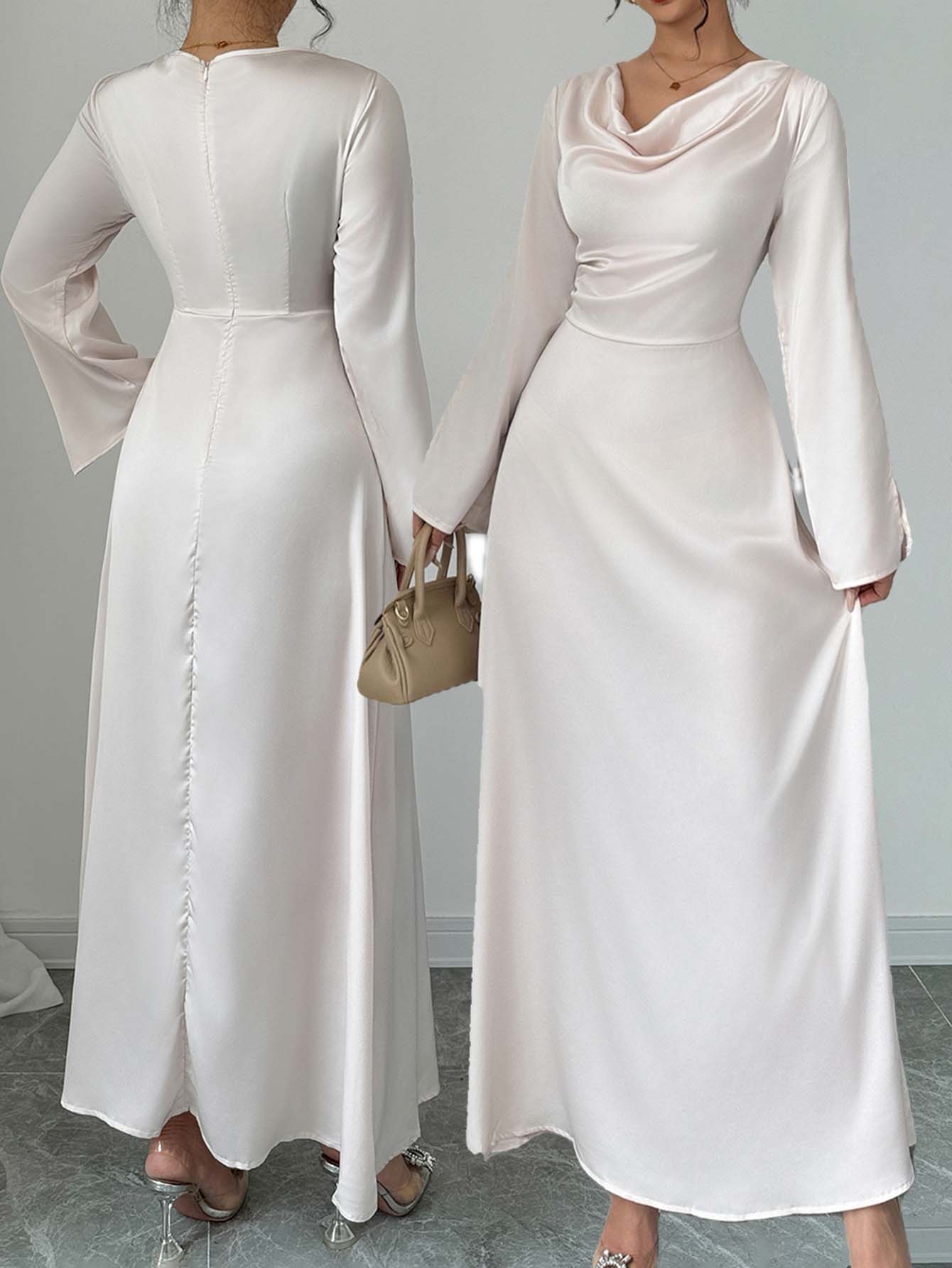 Off White Cowl Neck Evening Maxi Dress
