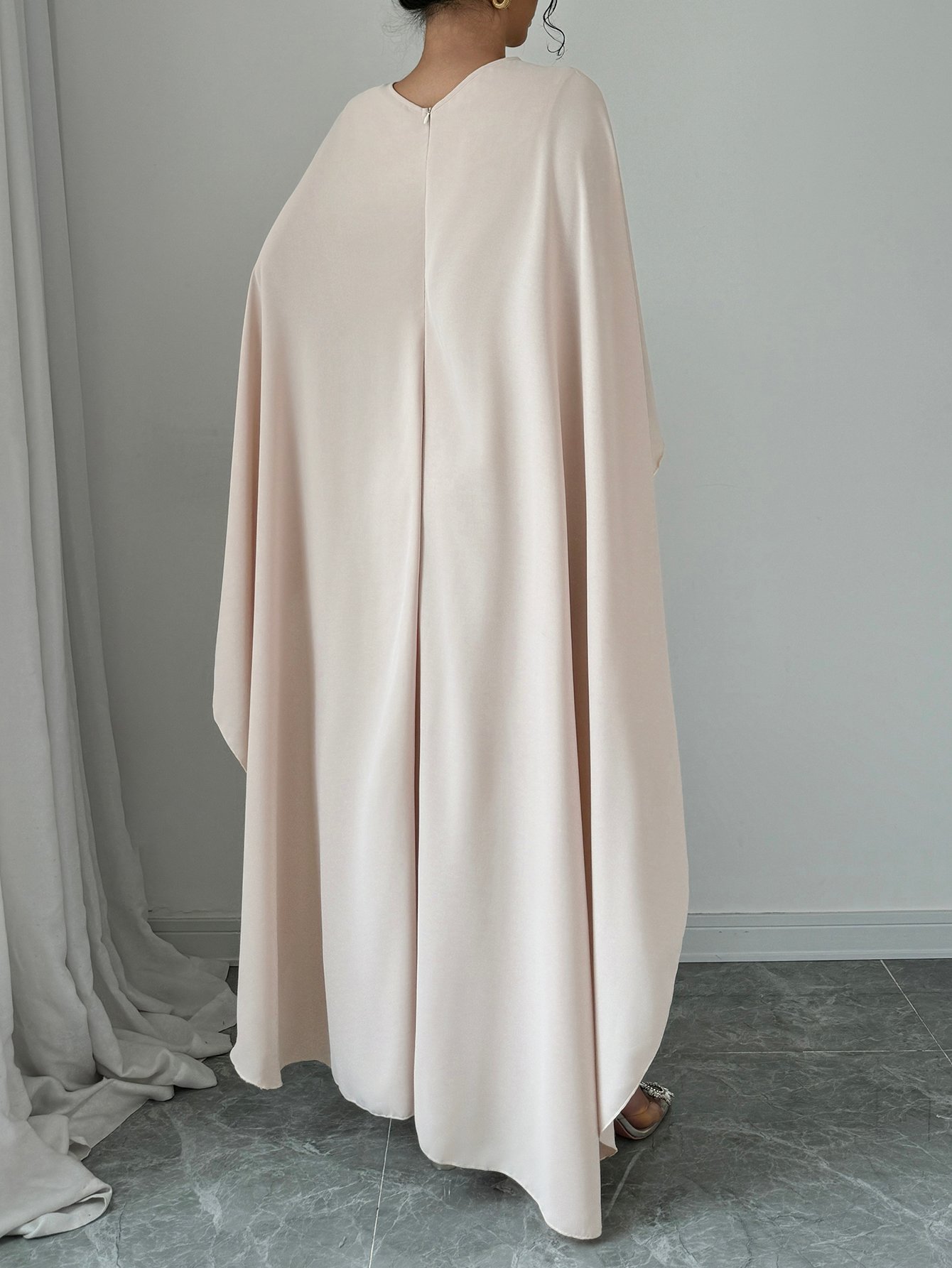 Beige Wrap Front Cape Maxi Dress