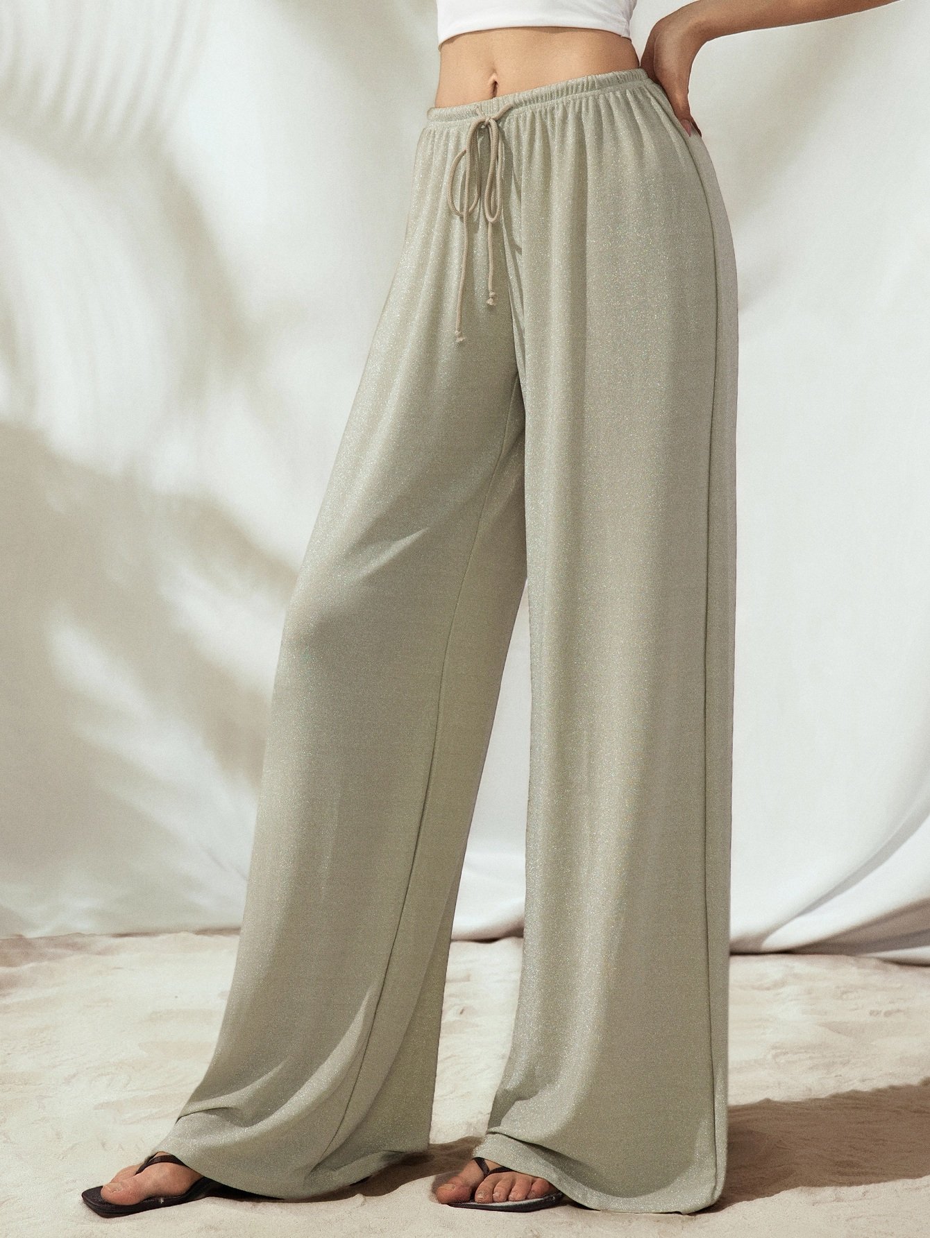 Silver Shimmer-Look Wide Leg Pants