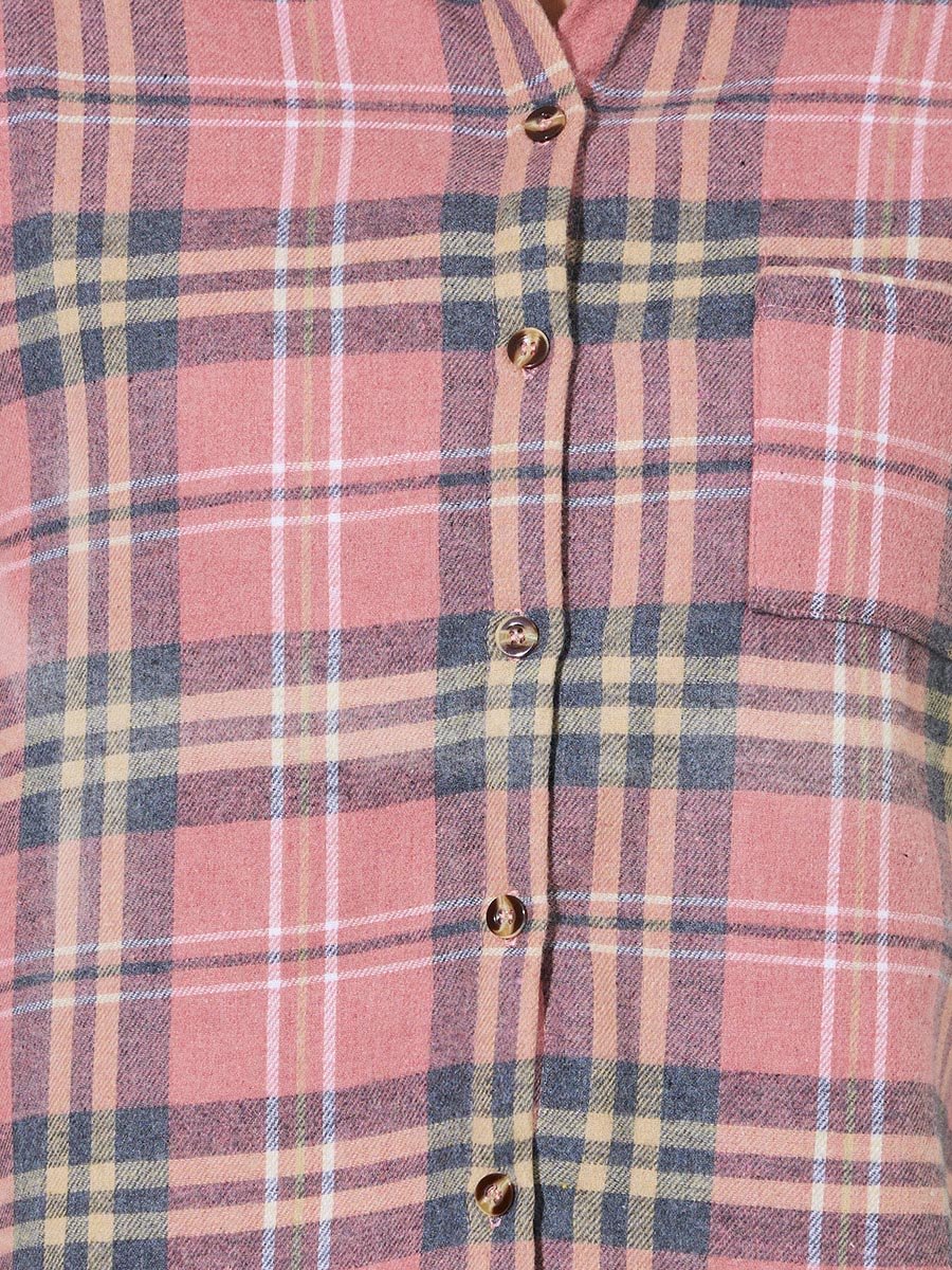 Pink Plaid Buttoned Shacket