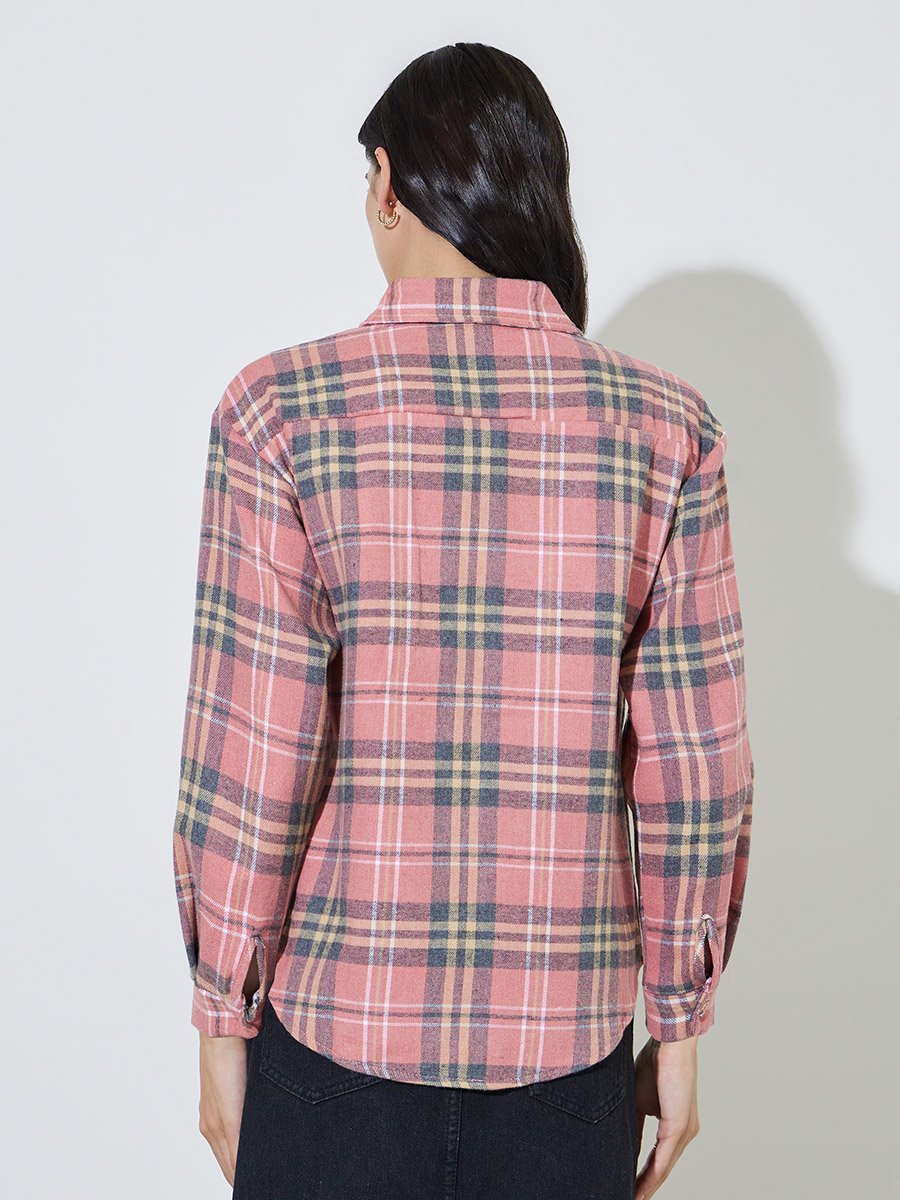Pink Plaid Buttoned Shacket