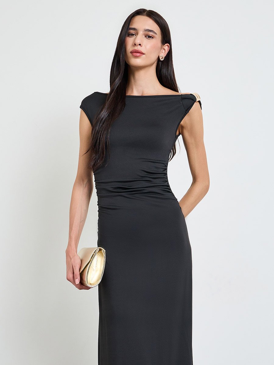 Black Sleeveless Maxi Dress with Metal Detail