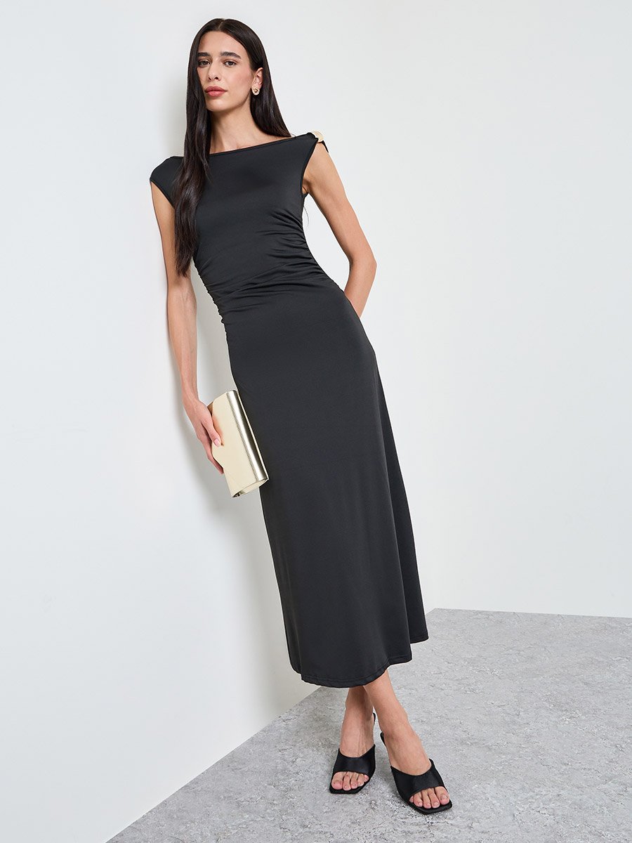 Black Sleeveless Maxi Dress with Metal Detail