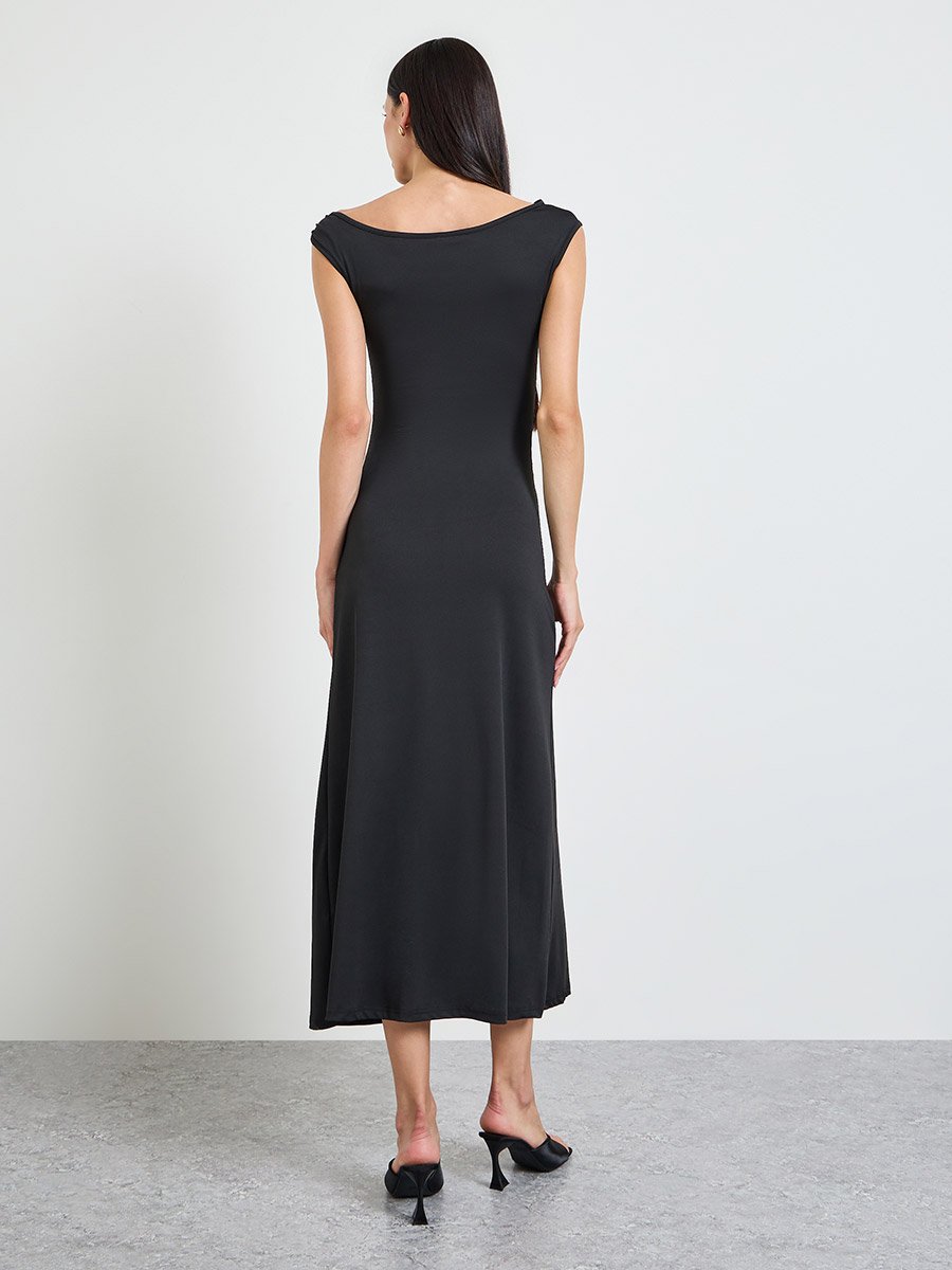 Black Sleeveless Maxi Dress with Metal Detail